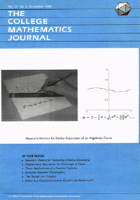 Cover image for The College Mathematics Journal, Volume 27, Issue 5, 1996