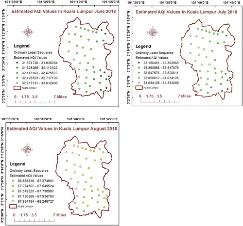 Figure 3. The regression resultant map of AQI estimation of each predictive model of the period June to August 2018. Source: Author