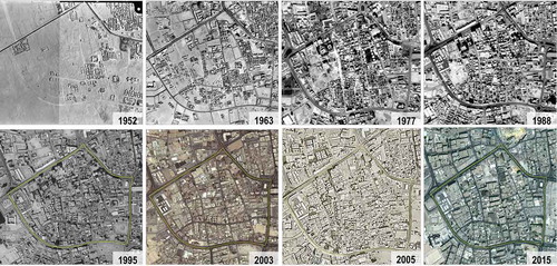 Figure 4. Urban evolution of Fereej Abdulaziz neighbourhood in Doha (Source: Ministry of Municipality and Environment Citation2015), Archive Department of Doha Satellite Imageries in 1995, 2003, and 2010.