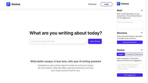 Figure 3. EssayGenius asks individuals for a prompt, and writes a short essay on the basis of this. It offers more functionality to paying members, including the ability to suggest, complete and rephrase terms.