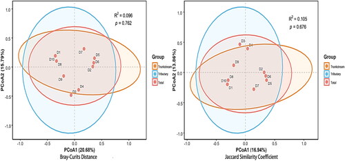 Figure 8. PCoA of macroinvertebrates in Dayang River Basin based on environmental DNA surveys.