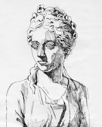 Figure 3. Detail from the sculpture of Anne Damer. Drawing: Catherine Hahn 2022.