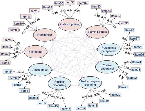 Figure 1 Complete standardized model for the CERQ in Chinese community elderly.