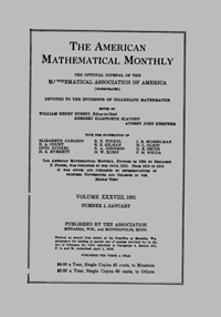 Cover image for The American Mathematical Monthly, Volume 38, Issue 1, 1931