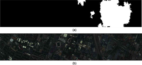 Figure 3. (a) Cloud shadow mask; (b) hyperspectral imagery with removed shadow.