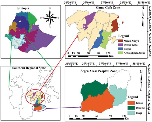 Figure 2. Map showing districts surveyed for maize lethal necrosis disease in Southern Ethiopia, during the 2016 and 2018 main cropping seasons.