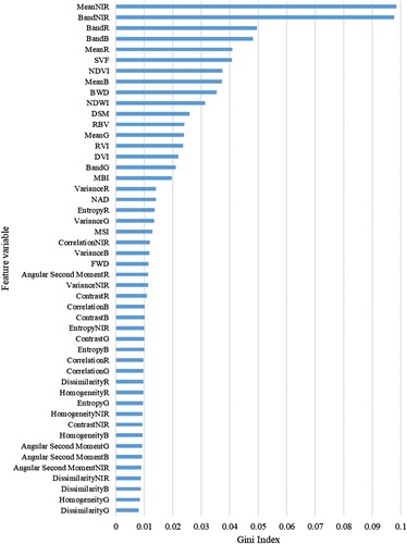 Figure 3. Variable importance ranking for land cover mapping revealed by the RF algorithm.