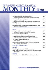 Cover image for The American Mathematical Monthly, Volume 125, Issue 4, 2018