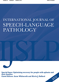 Cover image for International Journal of Speech-Language Pathology, Volume 21, Issue 5, 2019