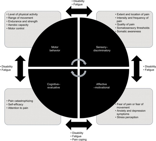 Figure 1 The four dimensions of the biobehavioral model of pain perception and motor behavior.