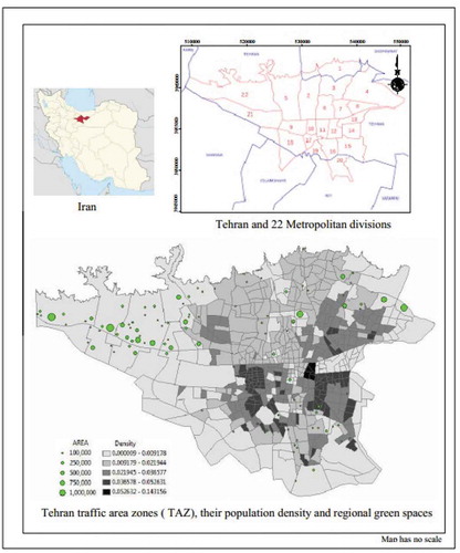 Figure 2. Green space distribution and geographic location of the Tehran megacity as the case study area
