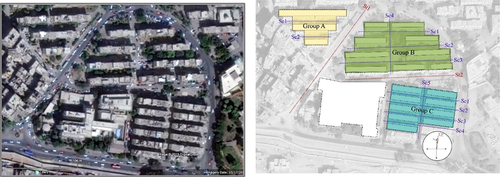 Figure 1. Linear-parallel layouts of Nasser’s popular housing (1956–1970). Left, Zeinhom area of study (google earth pro 7.3, coord. 30.021519569282766, 31.24426831474131); right, streets and block types.