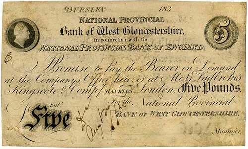 Figure 6. National Provincial Bank of England Dursley 5 pound, note 1830–1839.