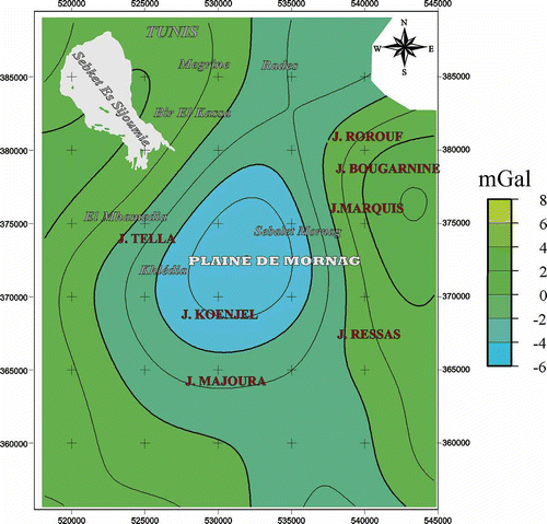 Fig. 4 Carte de l'anomalie de Bouguer prolongée vers le haut de 5000 m.