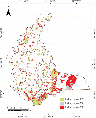 Figure 5. Urban settlements in 1992, 2001 and 2009.