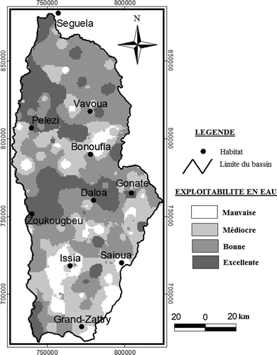 Figure 6. Carte d’exploitabilité en eau souterraine du bassin de la Lobo.