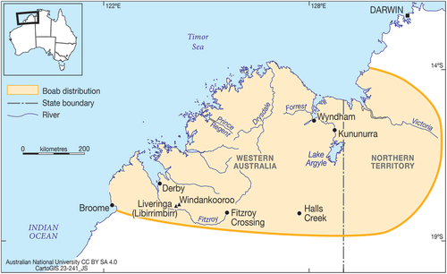 Figure 1. Map of the Kimberley region, Western Australia with locations mentioned in the text. Source: ANU Cartography.