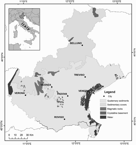 Figure 1. Schematic lithostratigraphic map of the Veneto Region.