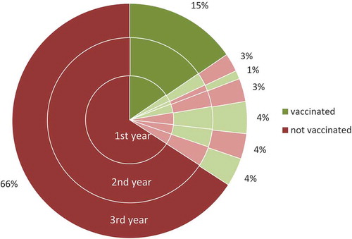 Figure 1. Vaccination status during three years after first invitation in healthy 60 year olds.