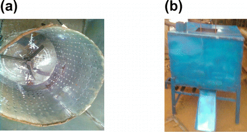 Figure 5. (a) The fabricated drying drum and rotating blade machine and (b) The fabricated drying machine.