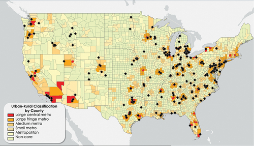 Figure 2. A United States map of participating food pantries by urban-rural classification.