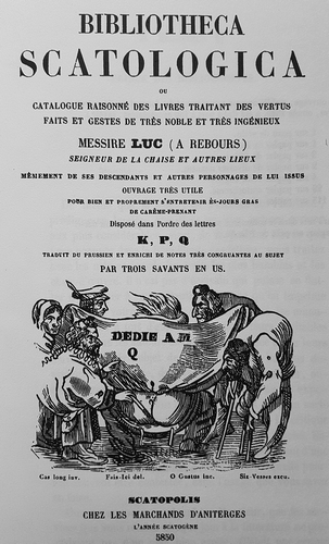 Figure 4. The title page of the 1849 Bibliotheca scatologica by Veinnant, Jannet and Payen. Author’s own photograph.