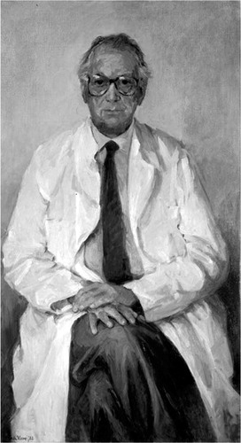 Figure 1. Portrait of Henk Verbiest (1909–1997), professor of neurosurgery 1963–1980. Oil on canvas, 144 x 79 cm. Painted in 1982 by E.T.H. Visser (1919–2007). The portrait was offered to Verbiest in 1983 by his co-workers at his farewell as professor. Now in Collection of the Utrecht University Museum, inv. no. UG-5027. The Utrecht University Medical Center. By permission.