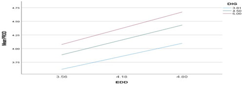 Figure 5. Moderation effect EDD*DIG relationship on productivity.