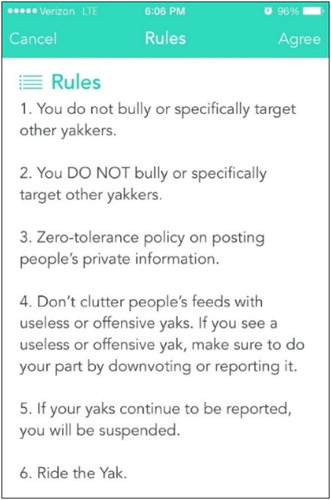 Figure 2. Yik Yak rules of engagement.