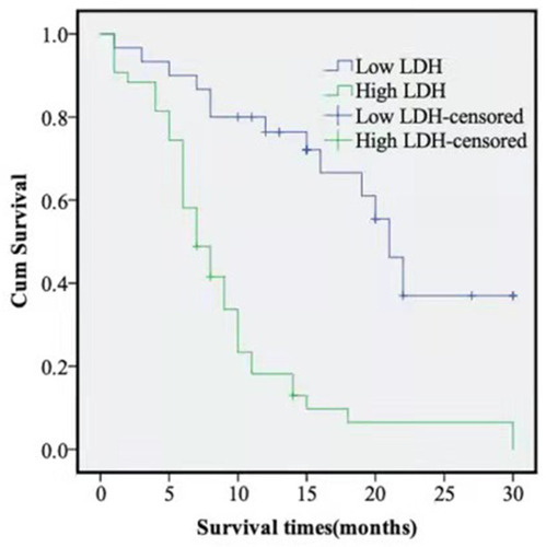 Figure 4 Effect of LDH on overall survival in patients with PC.