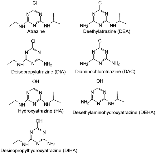Figure 3. Chemical structures of atrazine and its primary degradation products