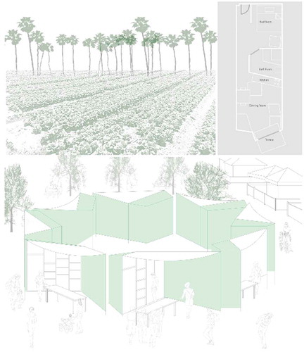 Figure 14. Clockwise from top left- community urban farming in Singapore, micro living in London (streetview and plan), pop-up retail and restaurant in Paris (source: author).