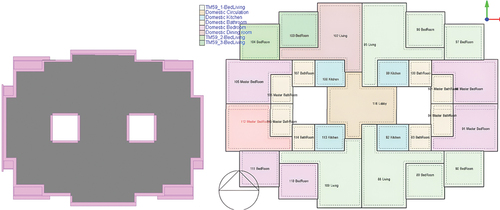 Figure 9. On the left building layout, and the right is typical floor plan, Janna project New Cairo site, model building type A, author.