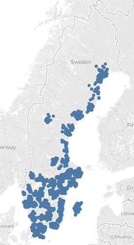 Figure 1. Included transactions distributed across Sweden.