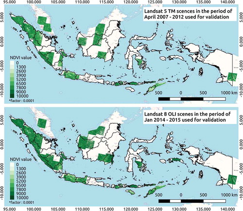 Figure 2. Distribution of average NDVI values from time series Landsat 5 TM and 8 OLI used for validating NDVI from coarse resolution data.