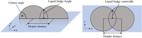 Figure 12. Two droplets coalesce while creating a liquid bridge.