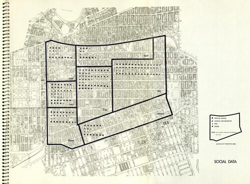 Figure 11. Walter Thabit, Planning for a Target Area, East New York, 1967, plan showing social data. Source: NYHS.