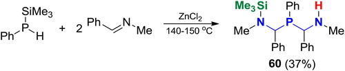 Scheme 35. Reaction of PhP(H)SiMe3 with N-benzylidenemethylamine.[Citation92]