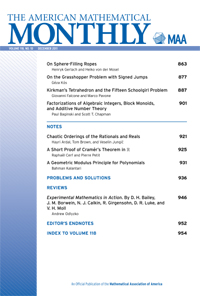 Cover image for The American Mathematical Monthly, Volume 118, Issue 10, 2011