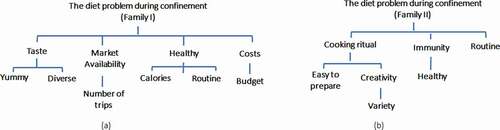 Figure 3. Tree of values and attributes of Family I (a) and Family II (b) raised during the first workshop.