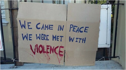 Figure 2. Fees must fall protest in action at the University of Cape Town, Hiddingh Campus. (Source: Authors’ own photograph.)