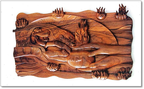 Figure 6. Struggle II.Author: Wahyono.Size: 67 × 40 × 4 cm.Material: Teakwood (2022).