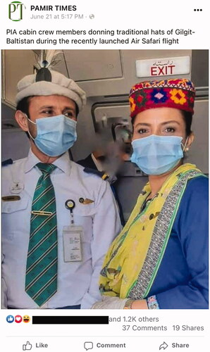 Figure 6 Pakistan International Airlines staff with typical hats from Gilgit-Baltistan to promote the launch of a tourist route, called Air Safari (!), to Skardu in June 2021. (Photo uploaded to Facebook by Pamir Times, 2021)