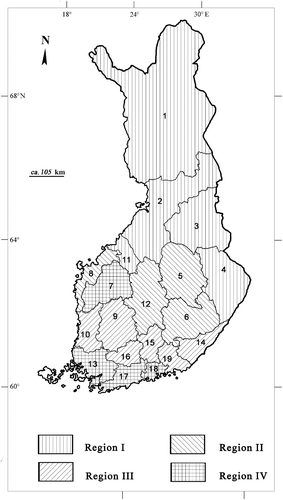 Figure 1. The forage plants regions (Region I–IV) and the administrative regions (with numbers) – referring to Table I.