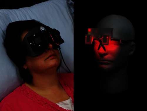 Figure 1 The red light mask (left) used for the RM experimental condition while participants were asleep, and the red light goggles (right) used for the RG experimental condition immediately after waking.