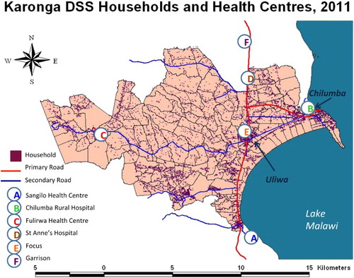 Figure 2. Karonga HDSS and location of health facilities. Copyright Malawi Epidemiology and Intervention Research Unit. Permission to reproduce has been given.