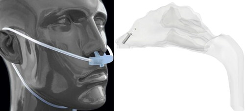 Figure 13. Positioning of the cannula outside (https://www.sharn.com/co2levels/p/CapnoSureEtCO2AdultNasalCannulas/) and inside the nasal cavity.