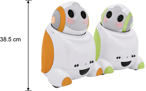 Figure 1. The information support robot, “PaPeRo” (NEC). Colors are visible in the online version of the article (Inoue et al., Citation2012); http://dx.doi.org/10.3233/TAD-120357.