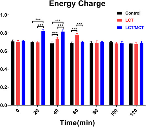 Figure 5 Energy charge at 0, 20, 40, 60, 80, 100 and 120 minutes.