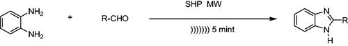 Scheme 1. One pot synthesis of 2-substituted Benzimidazole using catalyst SHP from various aldehydes.